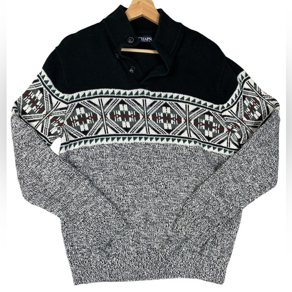 Chaps southwest knit sweater henley fisherman style M retro Ralph Lauren - Picture 1 of 8